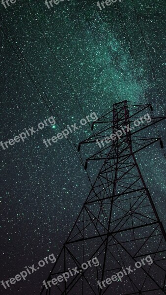 Night Sky Stars Power Lines Free Photos