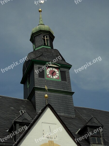 Steeple Clock Tower Sundial Helbig Village Ore Mountains