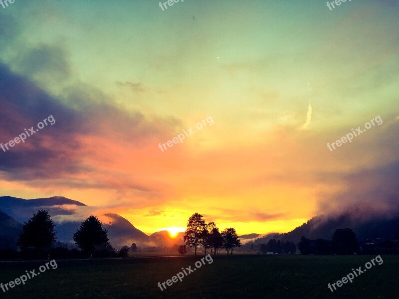 Sunset Valley Alpine Nature Clouds