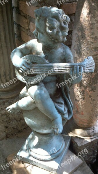 Cherub Playing Lute Statue Cupid