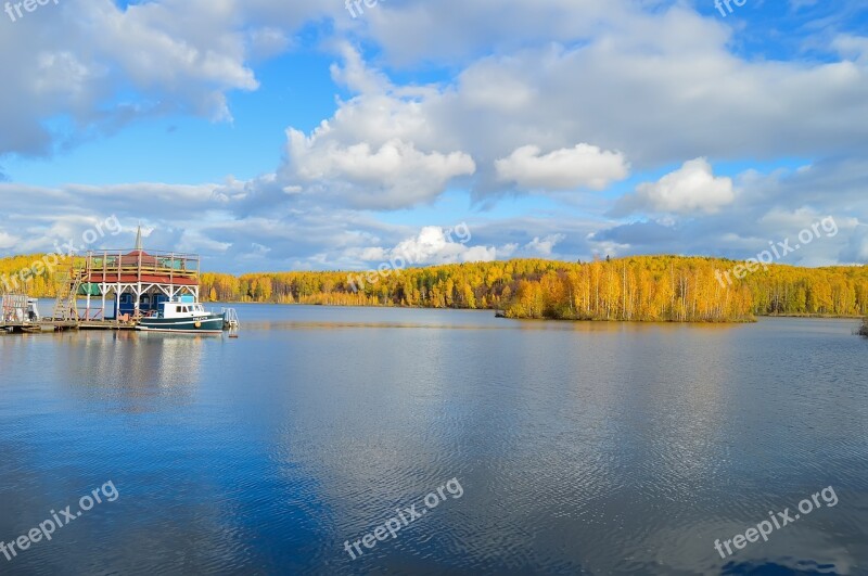 Autumn Pond River Boat Water