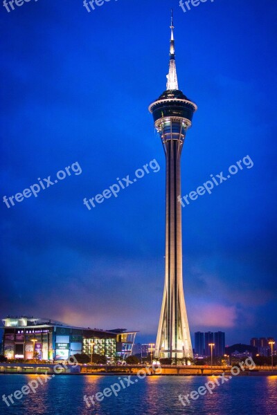 Macau Tower Macau South Bay Lake Night View Free Photos