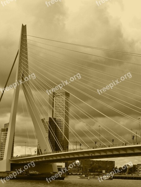 Erasmus Bridge Transition Mystical Busy Free Photos