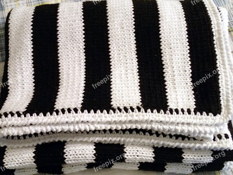 Modern Blanket Knit Blanket Handmade Throw Black White