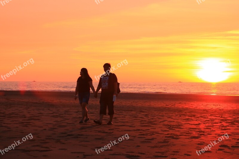 The Evening Sun Sand Beach Feeling Very Much Happy Romantic Free Photos