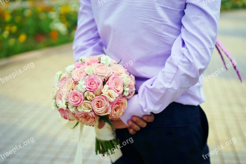 Holding Flowers The Groom Location Wedding Marriage