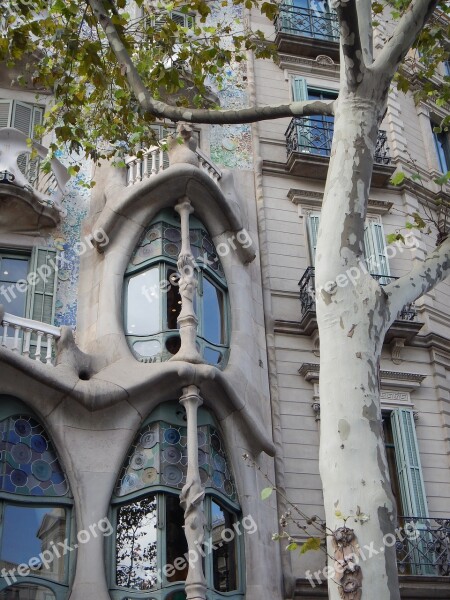 Batllo House Stained-glass Window Barcelona Antoni Gaudi Architecture