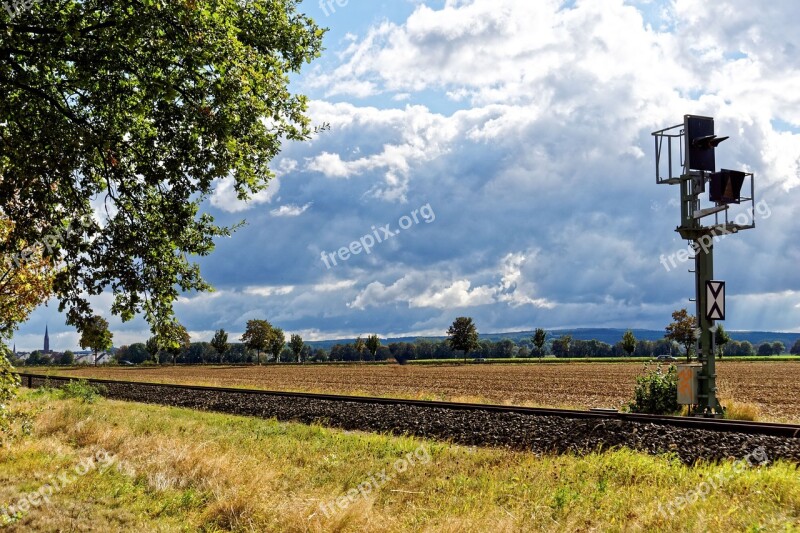 Sky Rails Clouds Track Landscape