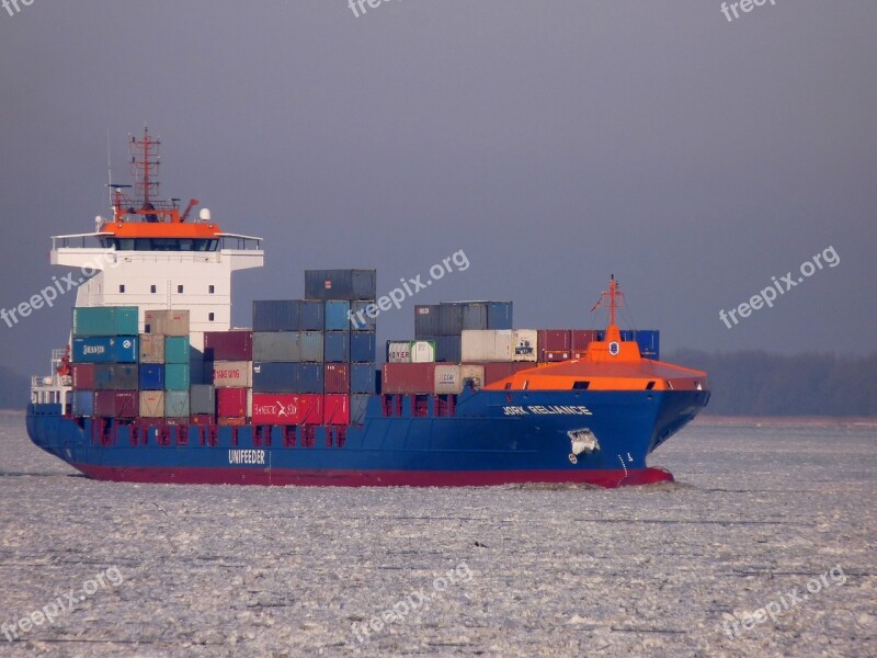 Ship Container Elbe Seafaring Port