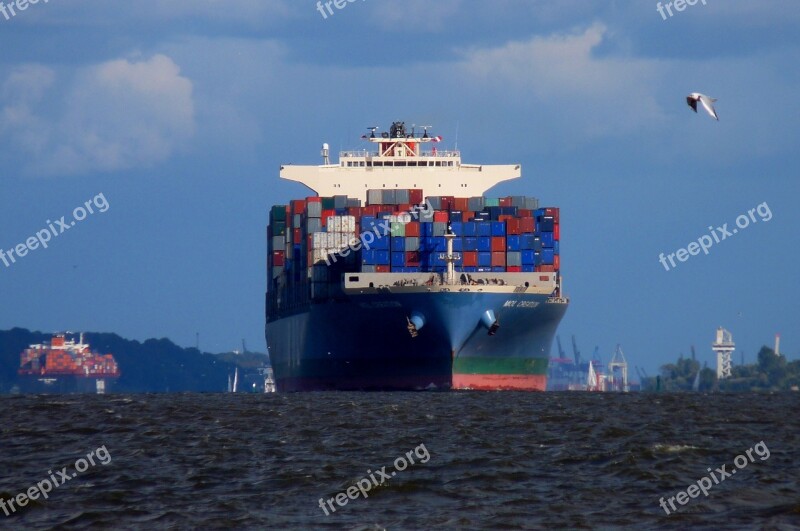 Ship Container Elbe Seafaring Port