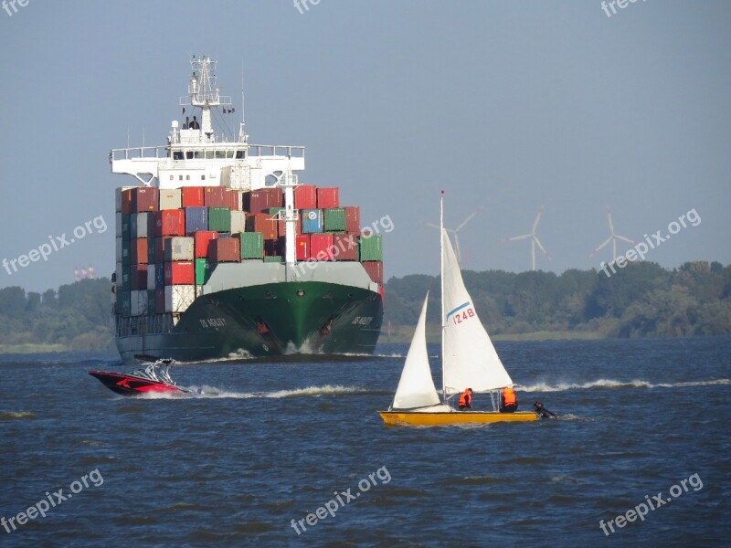 Ship Container Elbe Seafaring Port