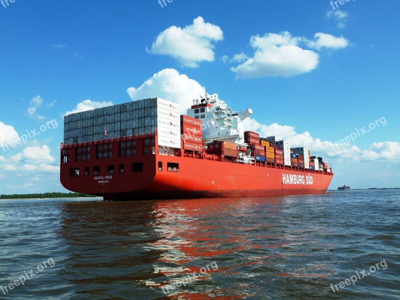 Ship Container Elbe Seafaring Port