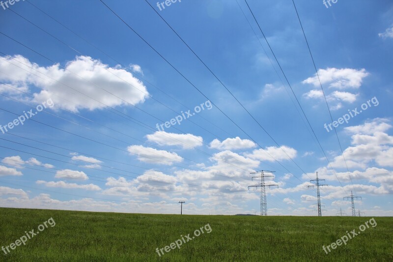 Power Poles Nature Energy Meadow Sky