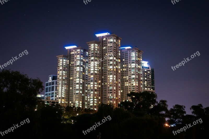 Building Night Night Scene Apartment Light