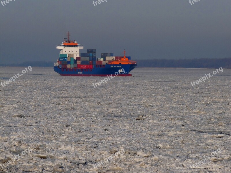 Ice Floe Container Maritime Elbe River