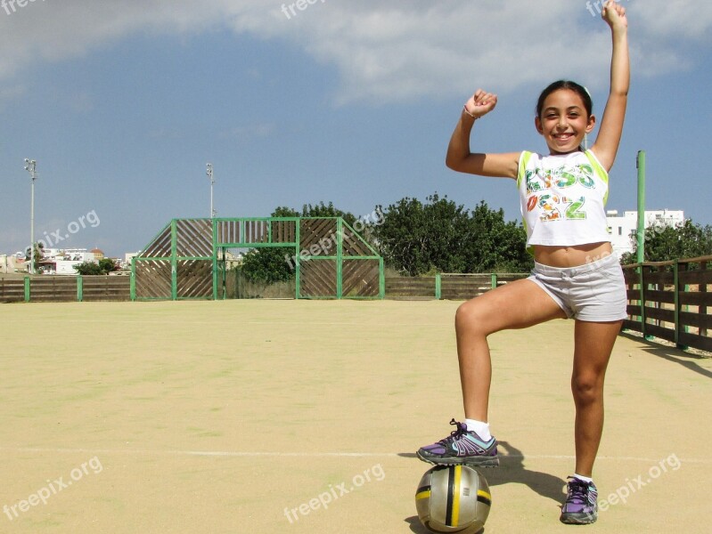 Girl Footballer Success Goal Child