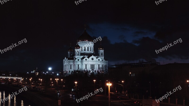 Christ The Savior Cathedral Moscow Night City Cathedral Winter