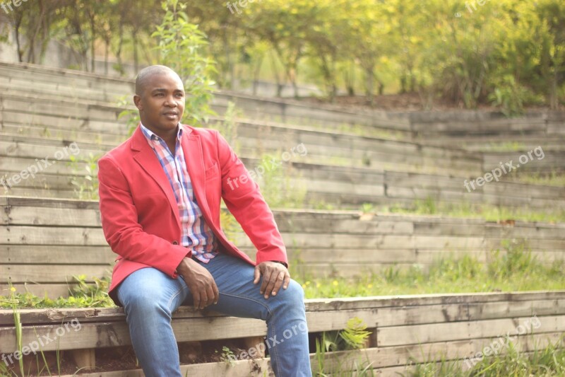 Man Traditional Park Red Clothes Africa