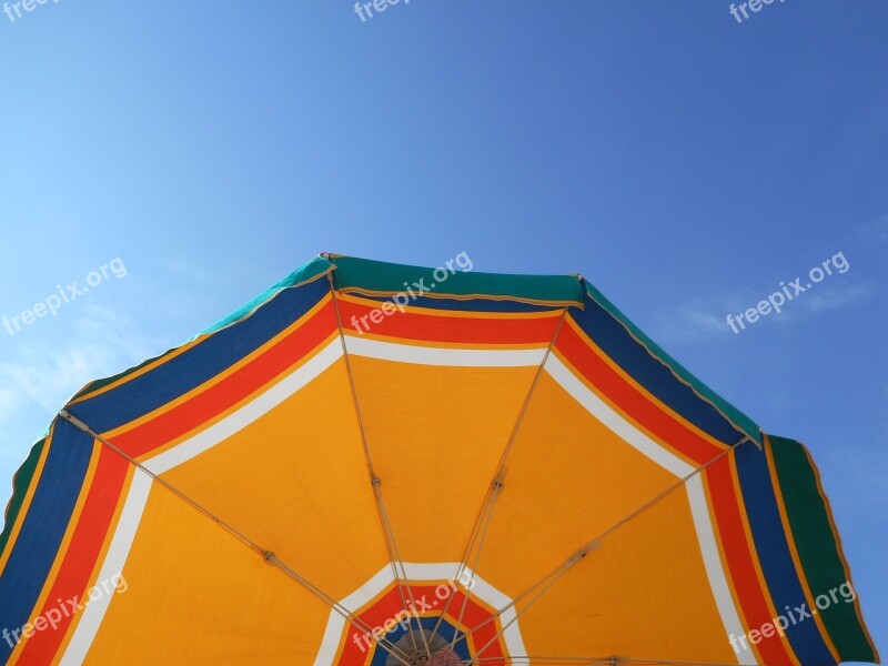 Beach Umbrella Sea Sky Blue Yellow