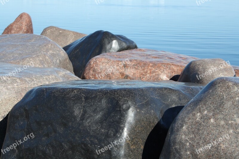 Stone Breakwater Reykjavik Stone Blocks Water