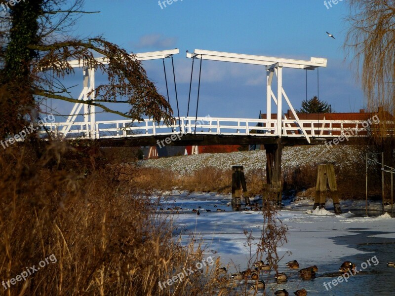 Bridge Lühe Old Country Maritime Winter