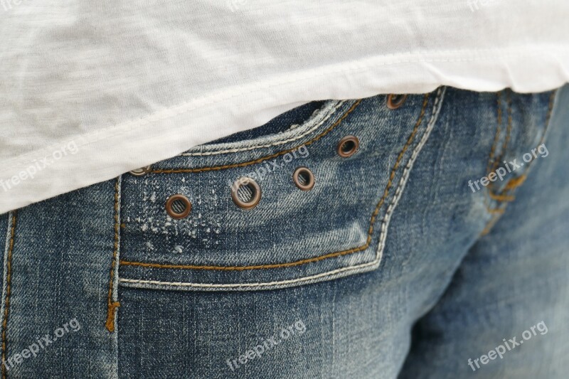 Jeans Bag Rivet Pants Close Up