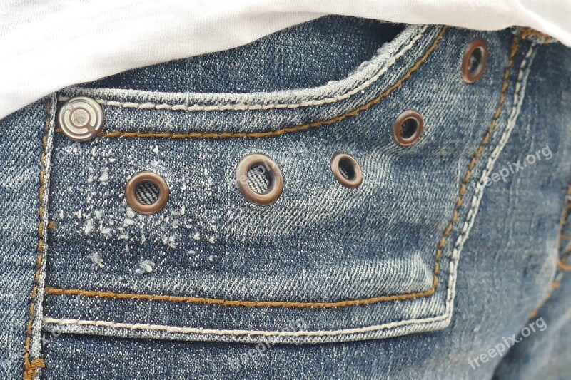 Jeans Bag Rivet Pants Close Up