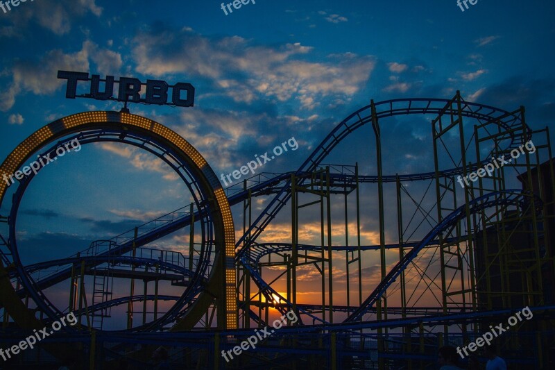 Roller Coaster Turbo Sky Dusk Sunset