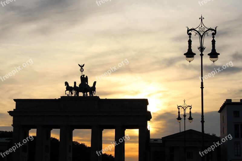 Brandenburg Gate Sunset Clouds Berlin Germany