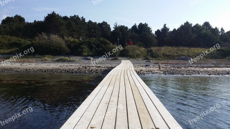 Wooden Bridge Sandy Beach Vollerup Beach Free Photos