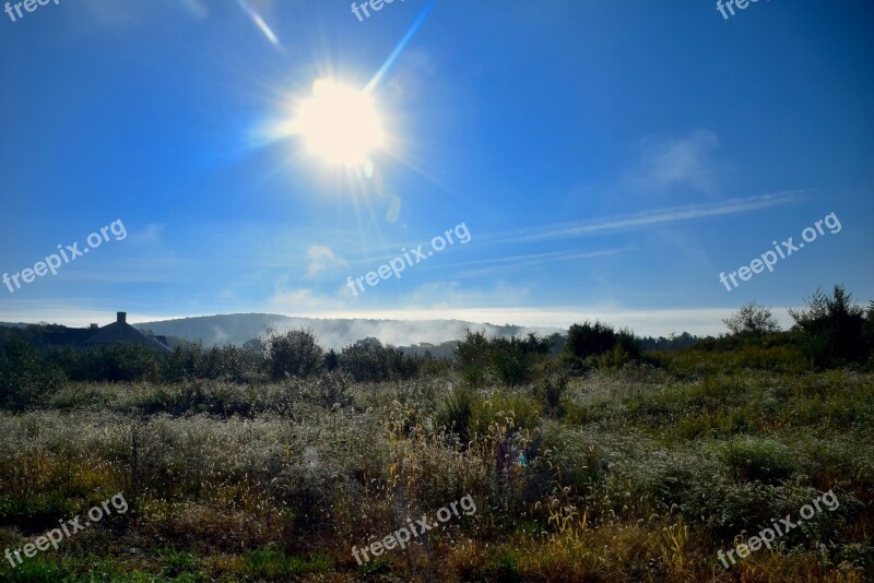 Sun Mist Field Landscape Fog