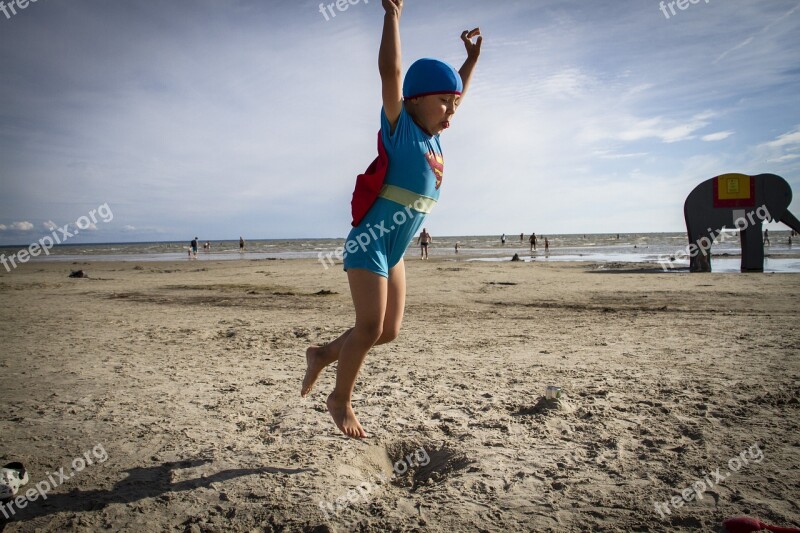 Superman Beach Jump Child Fun