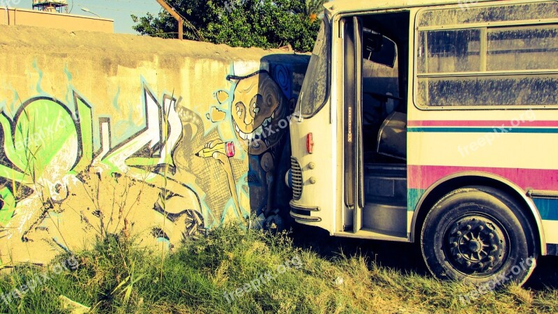 Graffiti Wall Bus Old Abandoned