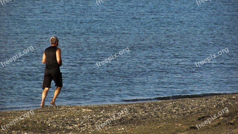 Jogging Man Beach Morning Sea