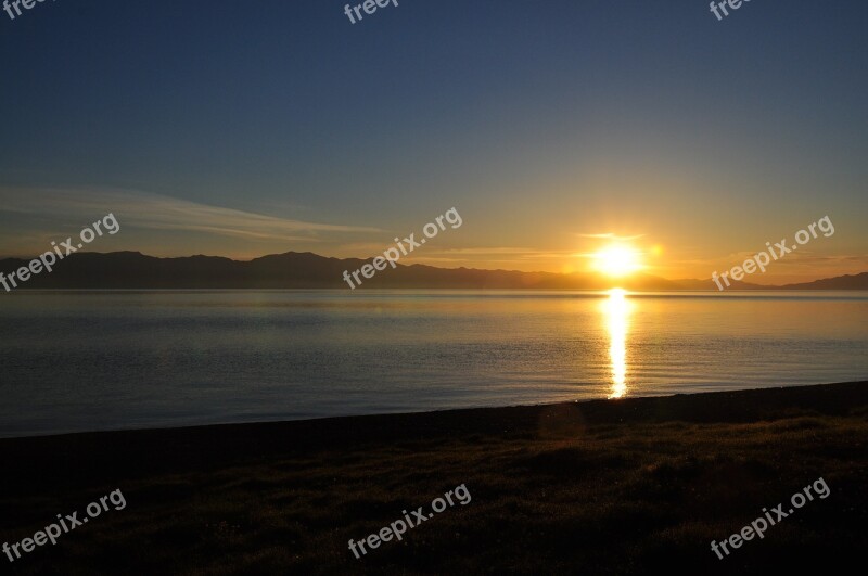 Sailimu Lake Lakefront Natural Sunset Evening