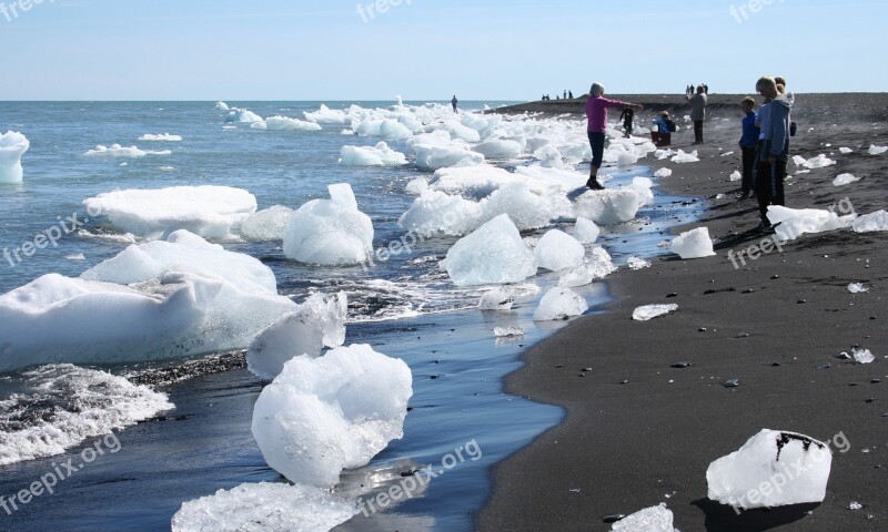 Iceland Glacier Icebergs Black Sand Black