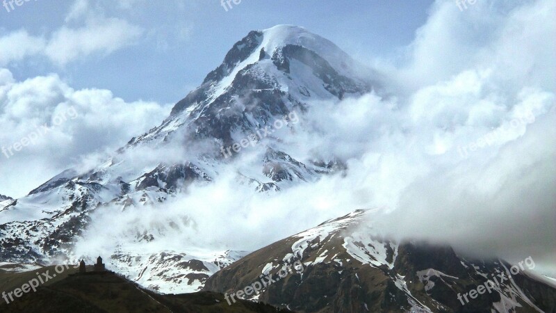 Kazbek The Caucasus Mountains The Clouds Georgia