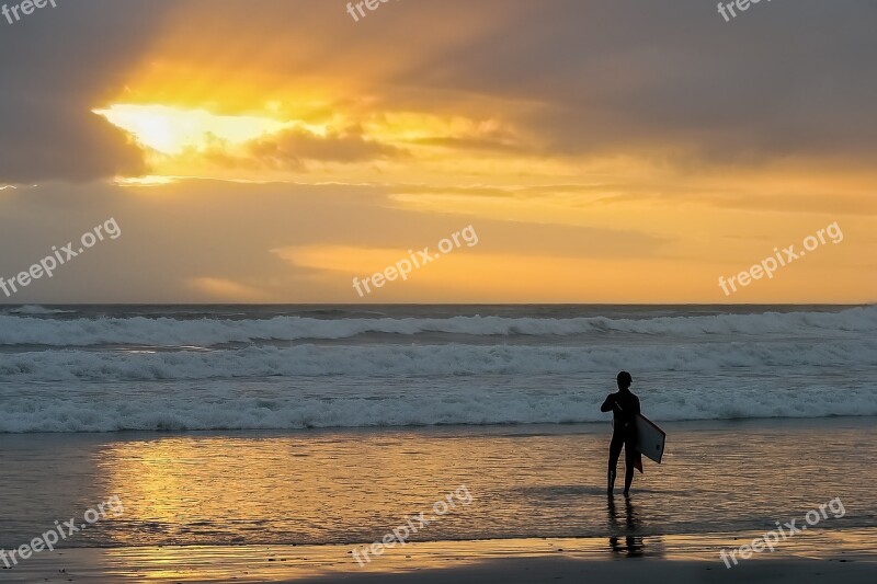 Surfer Sunset One Sky Beach