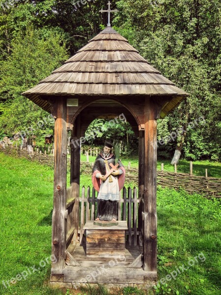 Saint John Of Nepomuk Chapel A Small Wooden Chapel Wooden Figure The Historic Chapel