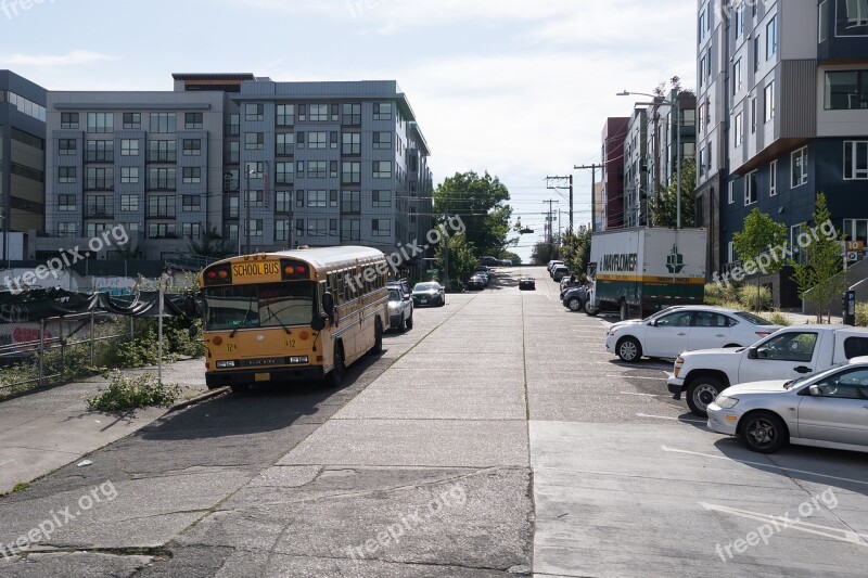 School Bus Uphill Road Road Yellow Uphill