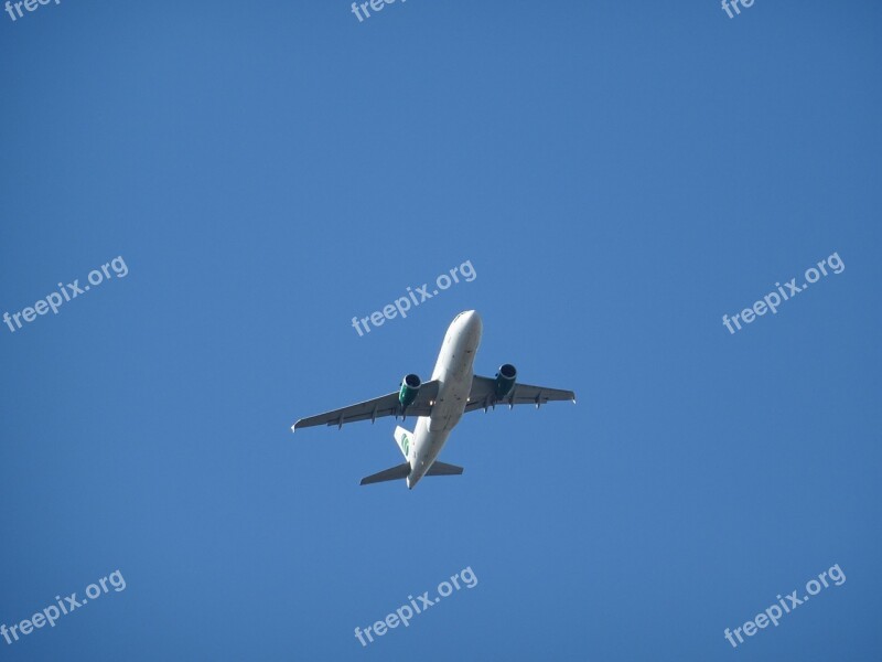 Plane Sky Blue Passenger Machine Start Departure Aviation