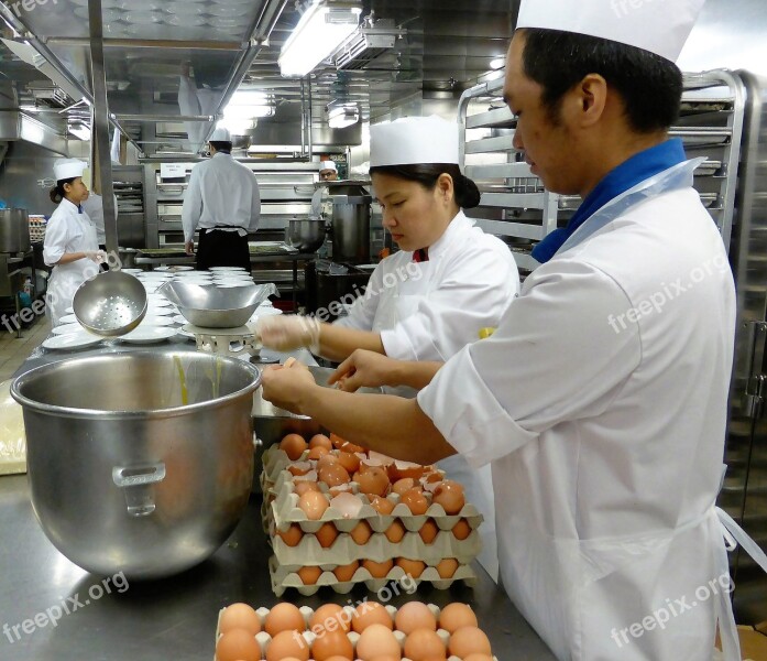 Kitchen Cooks Baking Eggs Bowl