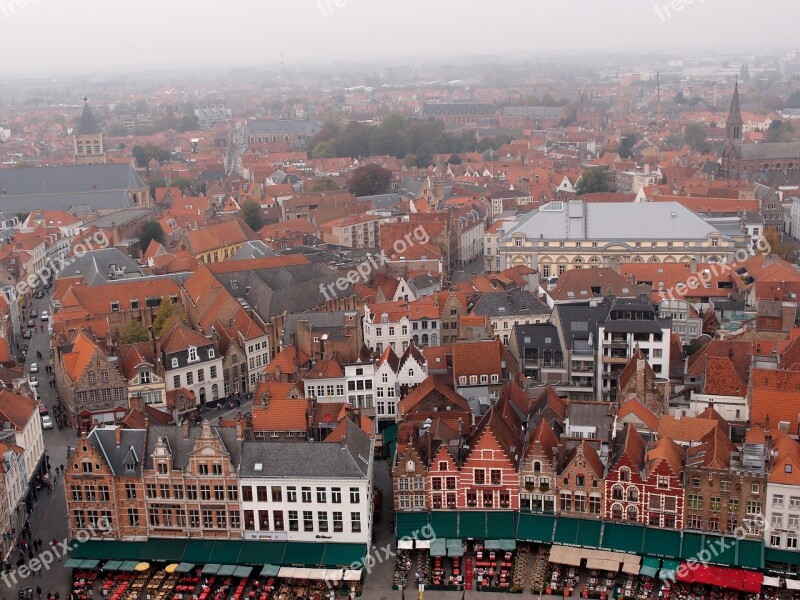 Bruges The Medieval City Old Town Houses Red Roof