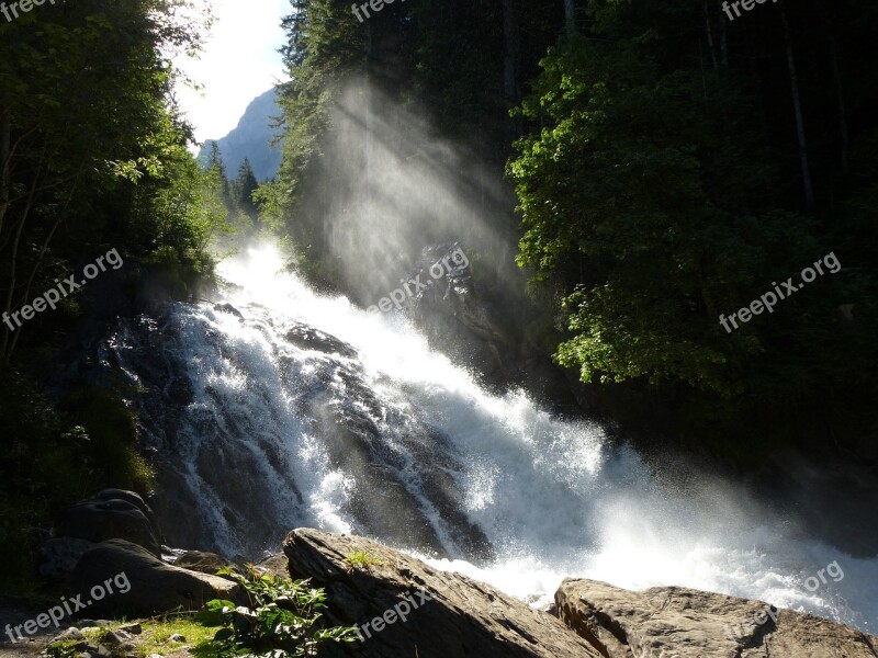 Waterfall Mountain Stream Forest Nature Summer