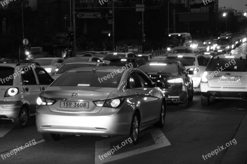 Car Transportation Traffic Jams Sonata Black And White