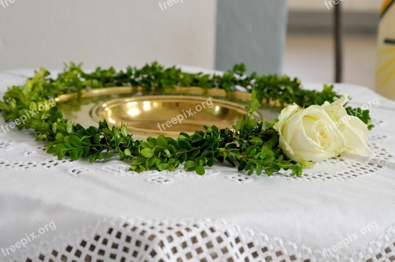 Baptismal Font Boxwood White Rose Free Photos