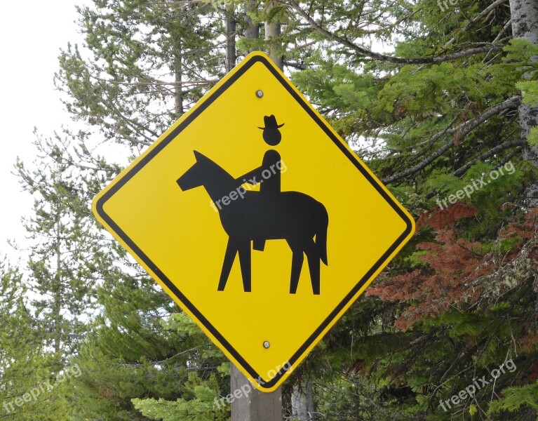 Road Sign Horseback Riding Head Hat Yellow