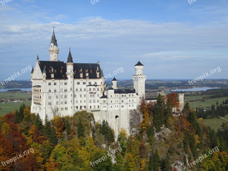 Castle Neuschwanstein Germany Bavaria Forest Autumn