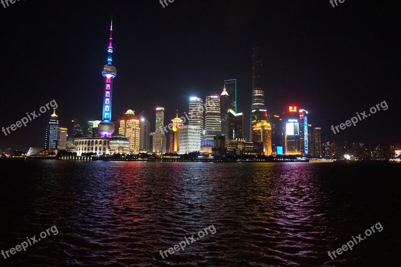 Shanghai People's Republic Of China Night View Free Photos