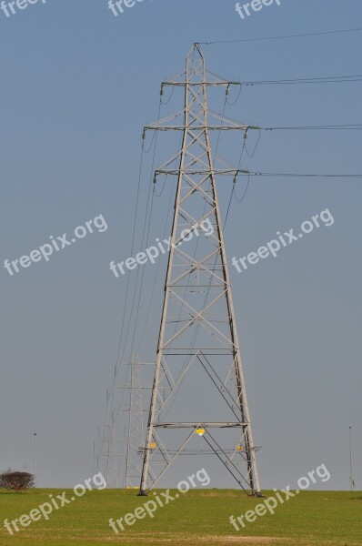 Electricity Pylon Field Electricity Power Pylon